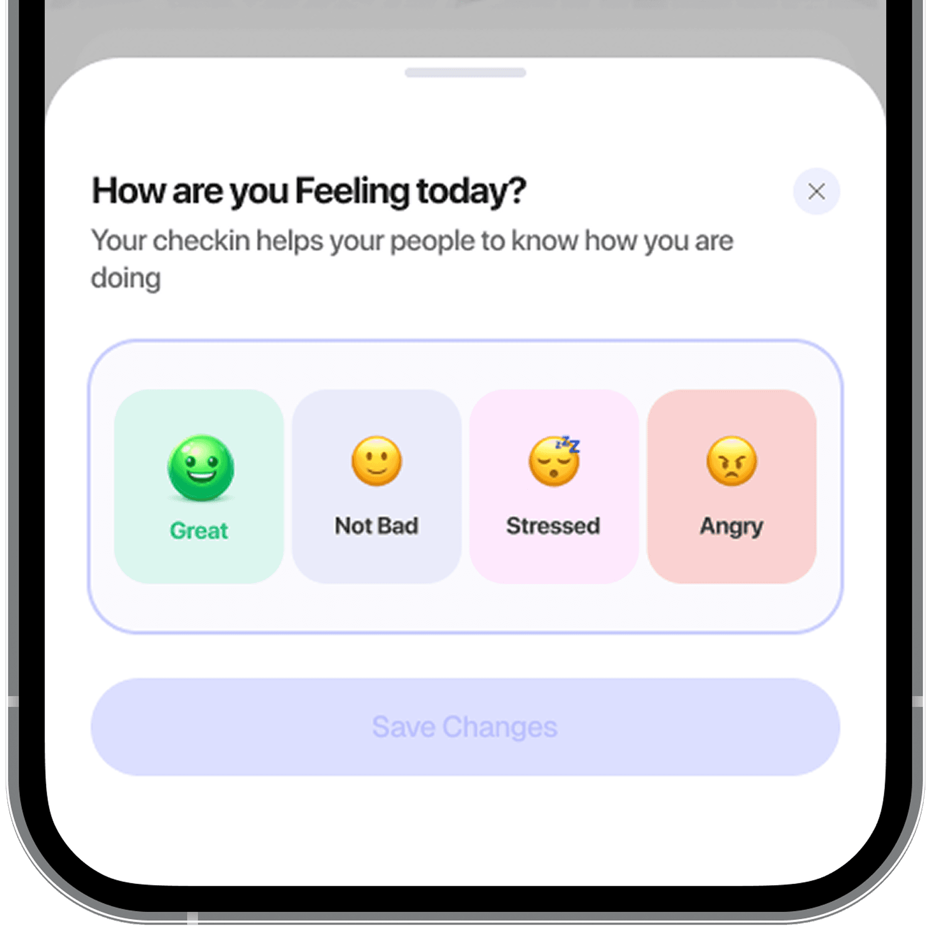 Bondtrail mood check-in screen